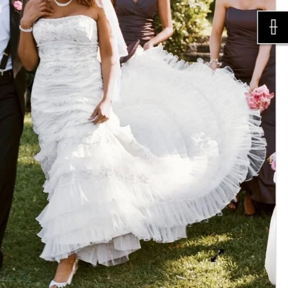 Oleg Cassini Tiered Champagne/Ivory Beaded Wedding Dress